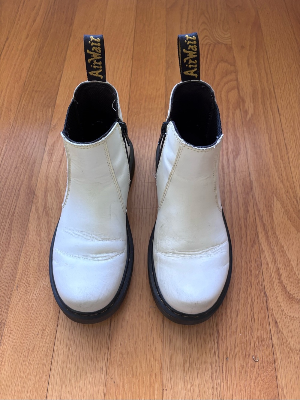 Dr. Martens White Chelsea Booties with Black Soles